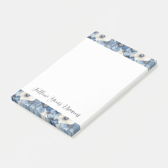Blå Vita Denim Blommor Födelsedag Post-it Block (Vinklad)