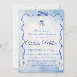 Blå&vita Elegant-blommor,Vi kan vänta. Inbjudningar