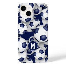 Blå vita flickfotbollar mönster monogrammerade