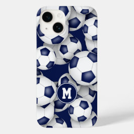 Blå vita flickfotbollar mönster monogrammerade
