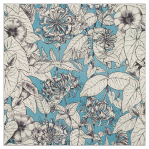 Blå vita grafikblommor Mönster Tyg