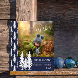 Blå | Vita Gräs Träd Foto Glatta Önskemål Julkort