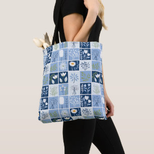 Blå, vita, Gult Faux Patchwork Tygkasse