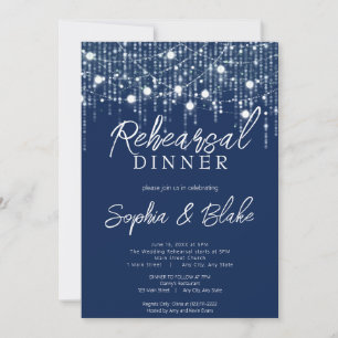 Blå & Vita Hängande Ljus Rehearsal Middag Inbjudningar