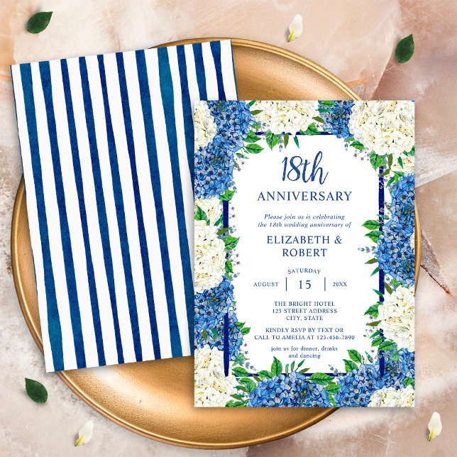 Blå Vita Hydrangea Bröllop Anpassad årsdag Inbjudningar (Skapare uppladdad)