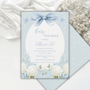 Blå Vita Hydrangeas Band Vintage Babykalas Inbjudningar