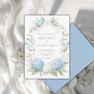 Blå Vita Hydrangeas Elegant Bröllop Inbjudningar