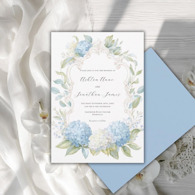 Blå Vita Hydrangeas Elegant Bröllop Inbjudningar (Skapare uppladdad)