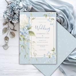 Blå Vita Hydrangeas Vintage Elegant Bröllop Inbjudningar