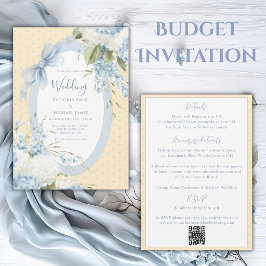 Blå Vita Hydrangeor Elegant Bröllop på Budget Inbjudningar