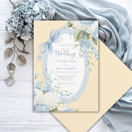 Blå Vita Hydrangeor Gula Eleganta Bröllop Inbjudningar