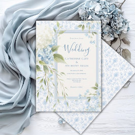 Blå Vita Hydrangeor Vintage Elegant Bröllop Inbjudningar