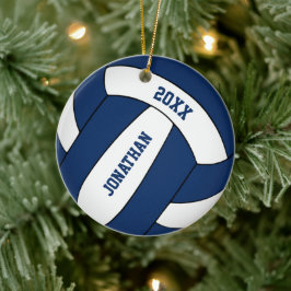 Blå vita idrottslag färg boys volleyball julgransprydnad keramik