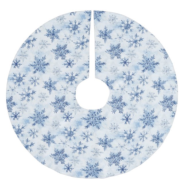 Blå Vita Julsnöflingor Julgransmatta Borstad Polyester (Framsidan)