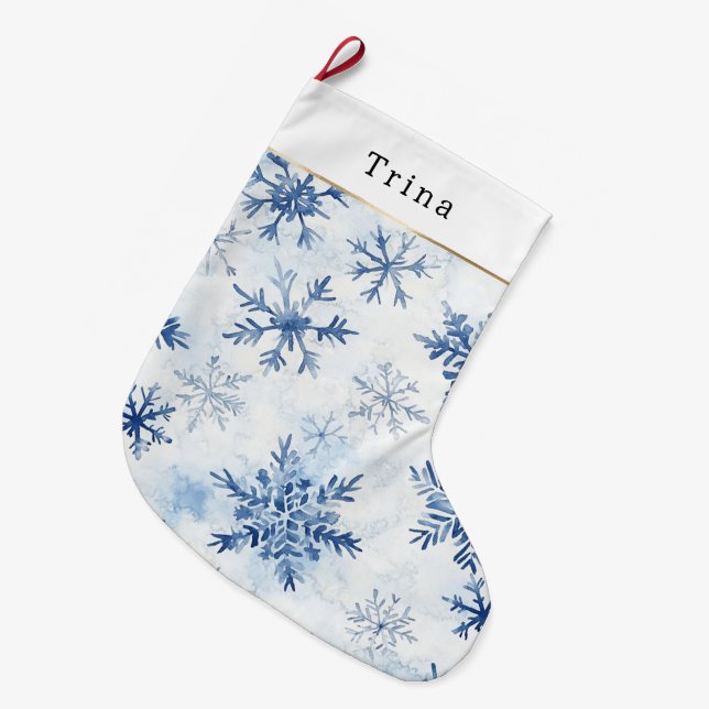 Blå Vita Julsnöflingor Stor Julstrumpa (Framsidan (Hängande))
