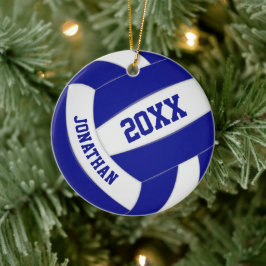 Blå vita lag färg-pojkflicka, sport volleyball julgransprydnad keramik