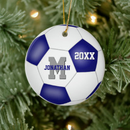 Blå vita laget färg-pojkar flickor-fotboll julgransprydnad keramik