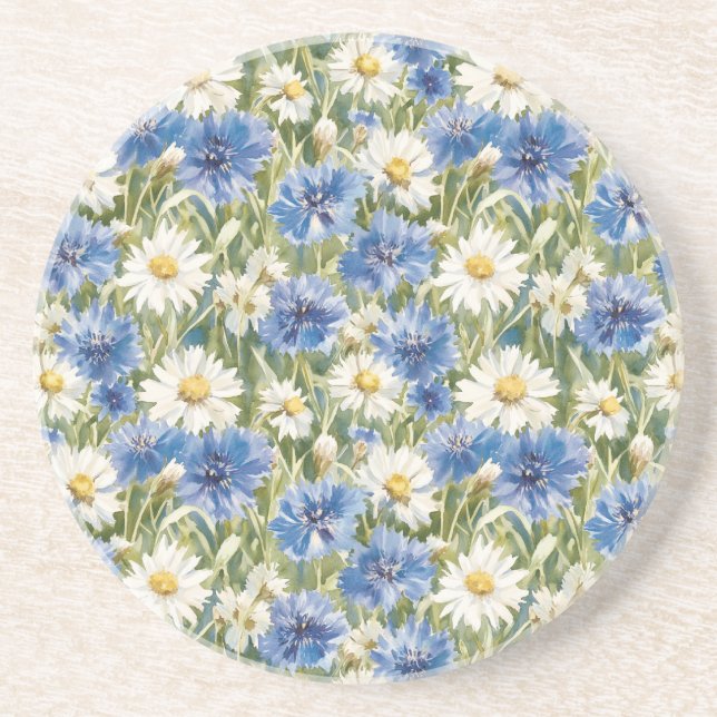 Blå Vita Margariter Blommor Underlägg (Framsidan)