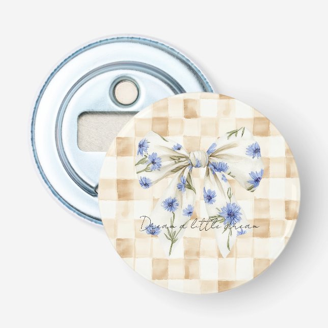 Blå Vita Margueritblommor i en Båge Flasköppnare (Framsidan)