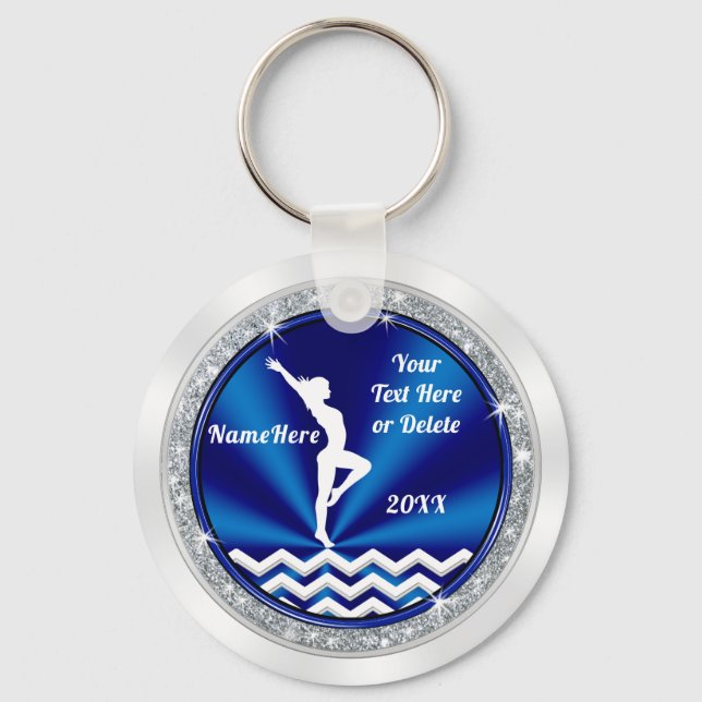 Blå vita Personlig Gymnastics Gifts for Girls Nyckelring (Framsida)