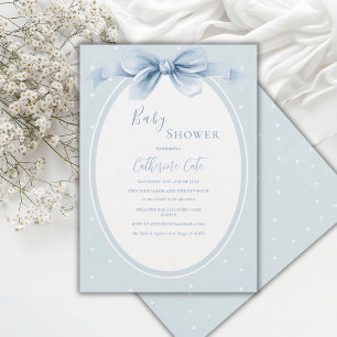 Blå Vita Prickar Band Baby Shower Inbjudningar