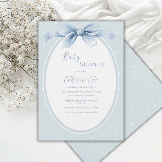 Blå Vita Prickar Band Baby Shower Inbjudningar (Skapare uppladdad)