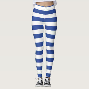 blå vita rand mönster-titer leggings