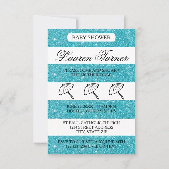 Blå & Vita Ränder - 3x5 Baby Shower Inbjudan (Framsida)