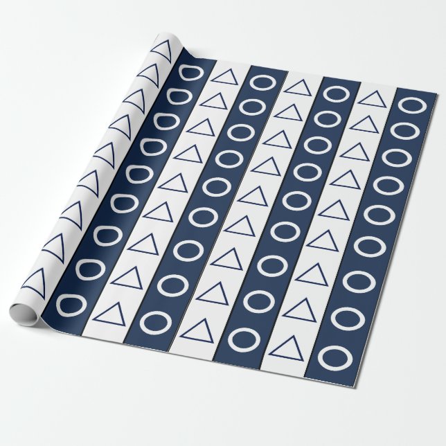 Blå Vita Ränder Cirkel Triangel Geometrisk  Presentpapper (Utrullad)