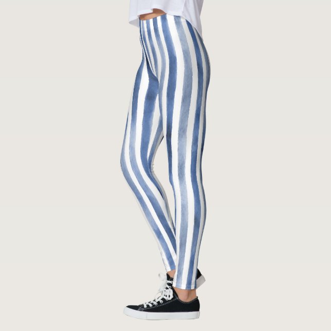 Blå Vita Ränder Leggings (Vänster)