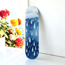 Blå vita regndroppar Regnig dag mönster Mini Skateboard Bräda 18,5 Cm