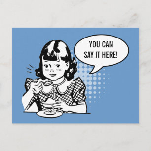 Blå vita Retro Girl Ece Cream Roligt Card Vykort