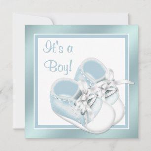 Blå vita skor Eleganta Blå Baby Pojke Bebisbad Inbjudningar