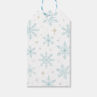 Blå & Vita Snöflinga Glänsande Presentkort Presentetikett