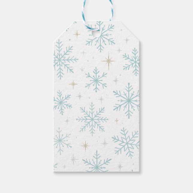 Blå & Vita Snöflinga Glänsande Presentkort  Presentetikett (Framsidan)