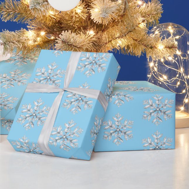 Blå Vita Snöflingor Jul Presentpapper (Helgdagar)
