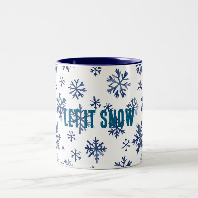 Blå Vita Snöflingor Jul Två-Tonad Mugg (Center)