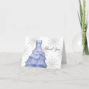 Blå vita snöflingor Quinceanera tackkort