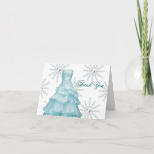Blå vita snöflingor Quinceanera tackkort