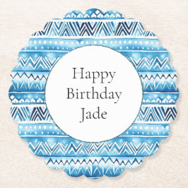 Blå vita stammen Rand Birthday Underlägg Papper