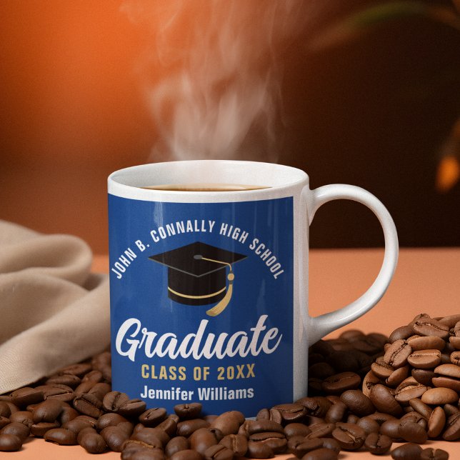 Blå vita Student-Personligen 2025 Studenten Kaffemugg (Skapare uppladdad)