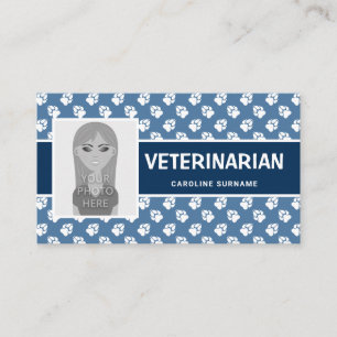 Blå & Vita Tassar Med Ditt Eget Foto Veterinär Visitkort