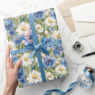 Blå Vita Tusensköna Blommor Födelsedag Presentpapper