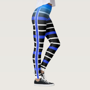 Blå/Vita Vågrät Rand Välj ditt eget Färg Leggings