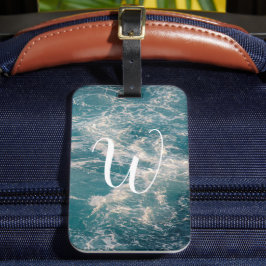 Blå vita Vinkara Karibiska Sjölandskapet Monogram Bagagebricka