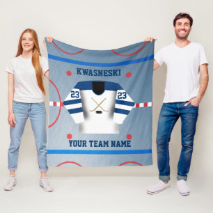 Blå Vitt ishockeysnäcka Spelare Jersey Fleecefilt