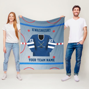 Blå Vitt ishockeysnäcka Spelare Jersey Fleecefilt