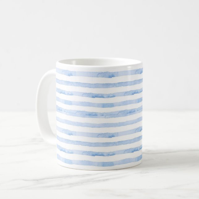 Blå vitt Trendig vattenfärgsstrimlad Kaffemugg (Framsida vänster)