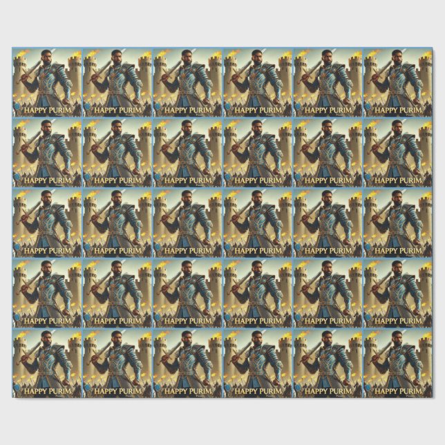 Blå Warrior Purim Wrapping Papper 2 Presentpapper (Seam)