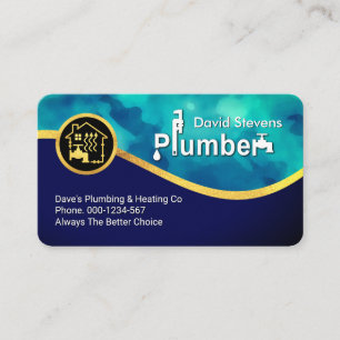 Blå Wave Plumber Service Vatten Guld Visitkort